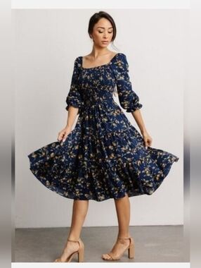 Baltic Born Marta Navy Floral Smocked Dress with Yellow Flowers